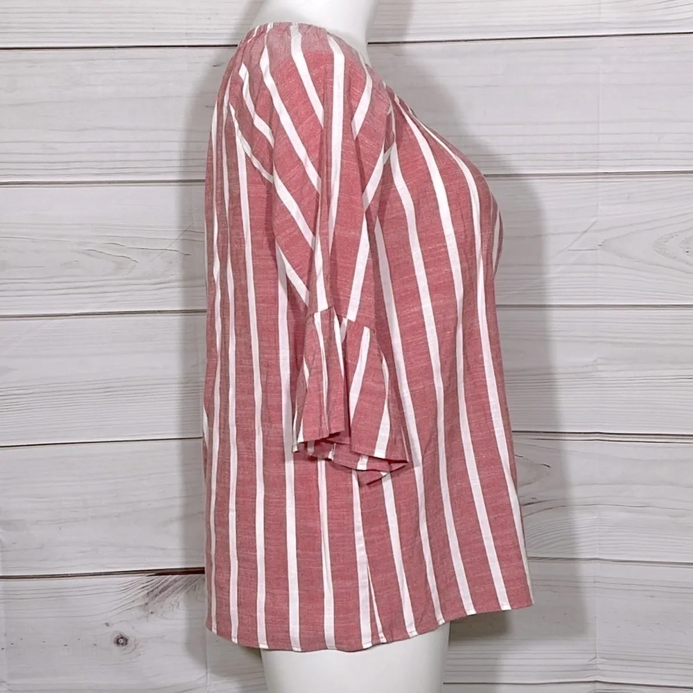 Red & White Striped Off the Shoulder Boho Fever Top Size 1X - Picture 5 of 9
